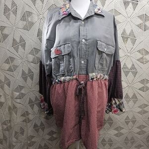 Old Navy island 55% linen blend button down long sleeve top w/ draw string waist